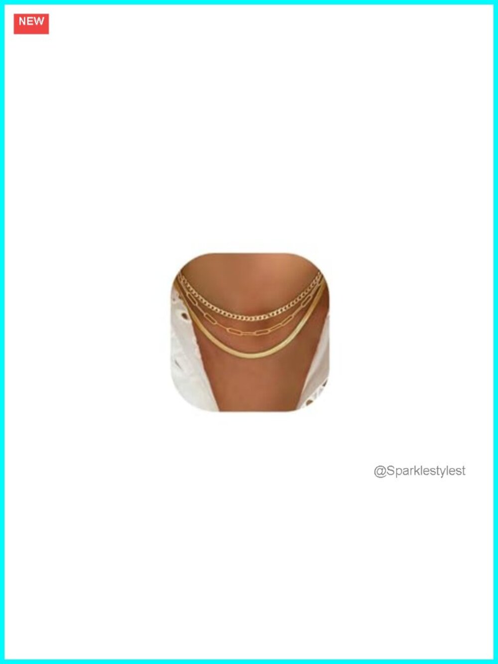 14K Gold Plated Layered Necklace Set Herringbone Paperclip Cuban Link Chains